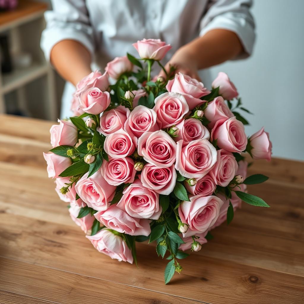 Florista montando buquê artesanal